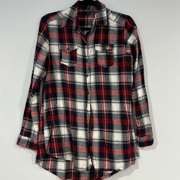 Fashion web women’s size XL 100% cotton plaid button up - Picture 1 of 5